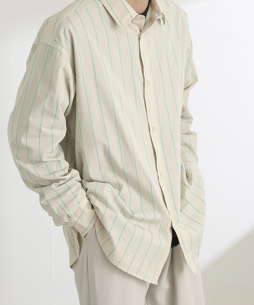 SENSE OF PLACE by URBAN RESEARCH（センスオブプレイスバイアーバンリサーチ）の「ストライプタイプライタールーズシャツB（シャツ/ブラウス・メンズ・ネイビー/イエロー/グリーン・MEDIUM/LARGE）」の17枚目の写真