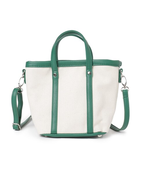 SHOO・LA・RUE(シューラルー)の「◆キャンバスコンビ2WAYミニトート(トートバッグ・レディース・ダークグリーン/イエロー/ベージュ系8/ピンク系・00)」の3枚目の写真