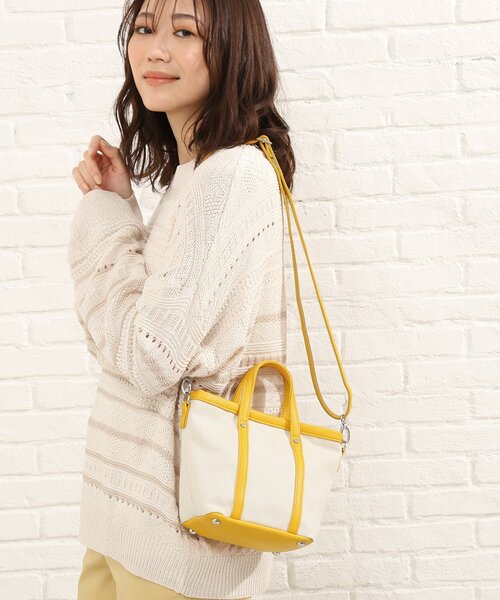 SHOO・LA・RUE(シューラルー)の「◆キャンバスコンビ2WAYミニトート(トートバッグ・レディース・ダークグリーン/イエロー/ベージュ系8/ピンク系・00)」の5枚目の写真