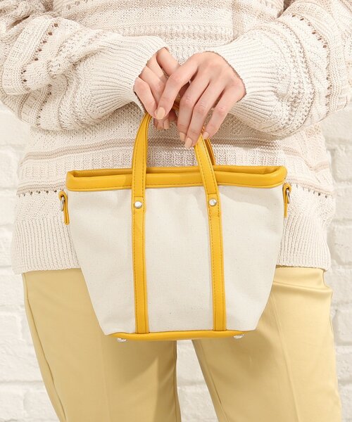 SHOO・LA・RUE(シューラルー)の「◆キャンバスコンビ2WAYミニトート(トートバッグ・レディース・ダークグリーン/イエロー/ベージュ系8/ピンク系・00)」の11枚目の写真