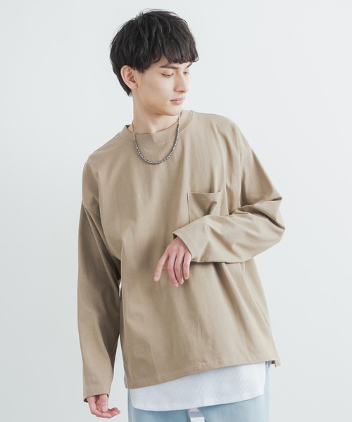 Rocky Monroe(ロッキーモンロー)の「オーバーサイズ ヘビーウェイト 無地/配色ステッチポケット付きビッグロングTシャツ(Tシャツ/カットソー・メンズ・ホワイト/ベージュ/ブラック/カーキ/ホワイト×ブラック/ブラック×ホワイト/ベージュ×ブラック/カーキ系・LL/M/L/MEDIUM/LARGE/X-LARGE)」の5枚目の写真