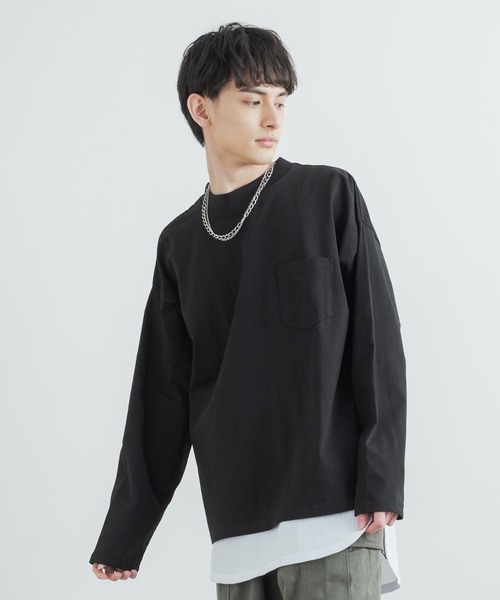 Rocky Monroe(ロッキーモンロー)の「オーバーサイズ ヘビーウェイト 無地/配色ステッチポケット付きビッグロングTシャツ(Tシャツ/カットソー・メンズ・ホワイト/ベージュ/ブラック/カーキ/ホワイト×ブラック/ブラック×ホワイト/ベージュ×ブラック/カーキ系・LL/M/L/MEDIUM/LARGE/X-LARGE)」の9枚目の写真
