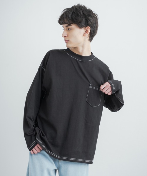 Rocky Monroe(ロッキーモンロー)の「オーバーサイズ ヘビーウェイト 無地/配色ステッチポケット付きビッグロングTシャツ(Tシャツ/カットソー・メンズ・ホワイト/ベージュ/ブラック/カーキ/ホワイト×ブラック/ブラック×ホワイト/ベージュ×ブラック/カーキ系・LL/M/L/MEDIUM/LARGE/X-LARGE)」の17枚目の写真