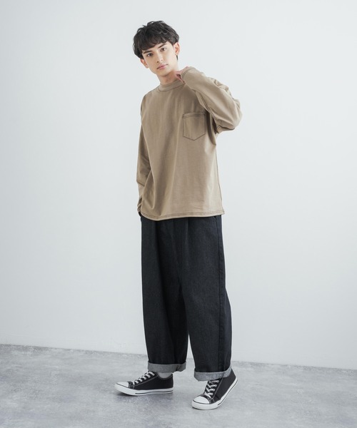 Rocky Monroe(ロッキーモンロー)の「オーバーサイズ ヘビーウェイト 無地/配色ステッチポケット付きビッグロングTシャツ(Tシャツ/カットソー・メンズ・ホワイト/ベージュ/ブラック/カーキ/ホワイト×ブラック/ブラック×ホワイト/ベージュ×ブラック/カーキ系・LL/M/L/MEDIUM/LARGE/X-LARGE)」の18枚目の写真