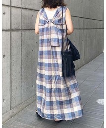 aunt lily | フレンチリネンバックリボンアクセントドレス（インナータンクトップ付き）(ドレス)