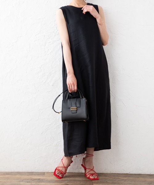 aunt lily(アントリリー)の「フレンチリネンバックリボンアクセントドレス(インナータンクトップ付き)(ドレス・レディース・ライトパープル/ブラック/ブルー・15号/13号/9号/11号)」の4枚目の写真