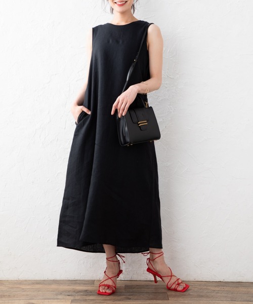 aunt lily(アントリリー)の「フレンチリネンバックリボンアクセントドレス(インナータンクトップ付き)(ドレス・レディース・ライトパープル/ブラック/ブルー・15号/13号/9号/11号)」の7枚目の写真