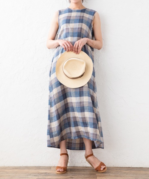 aunt lily(アントリリー)の「フレンチリネンバックリボンアクセントドレス(インナータンクトップ付き)(ドレス・レディース・ライトパープル/ブラック/ブルー・15号/13号/9号/11号)」の9枚目の写真