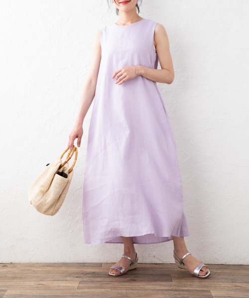 aunt lily(アントリリー)の「フレンチリネンバックリボンアクセントドレス(インナータンクトップ付き)(ドレス・レディース・ライトパープル/ブラック/ブルー・15号/13号/9号/11号)」の15枚目の写真