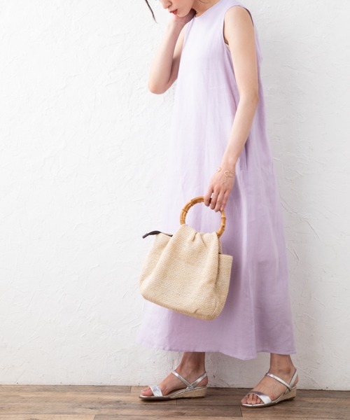 aunt lily(アントリリー)の「フレンチリネンバックリボンアクセントドレス(インナータンクトップ付き)(ドレス・レディース・ライトパープル/ブラック/ブルー・15号/13号/9号/11号)」の16枚目の写真