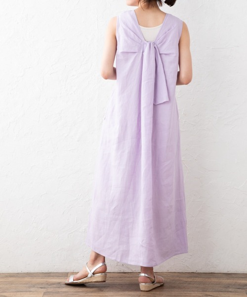 aunt lily(アントリリー)の「フレンチリネンバックリボンアクセントドレス(インナータンクトップ付き)(ドレス・レディース・ライトパープル/ブラック/ブルー・15号/13号/9号/11号)」の18枚目の写真