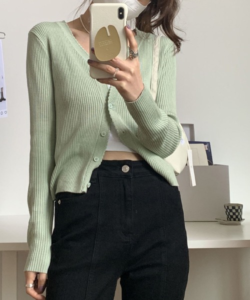 AMOUR BOX(アムールボックス)の「薄手リブニットカーディガン(カーディガン/ボレロ・レディース・ブラック/ホワイト/ブルー/グレー・SMALL/MEDIUM)」の15枚目の写真