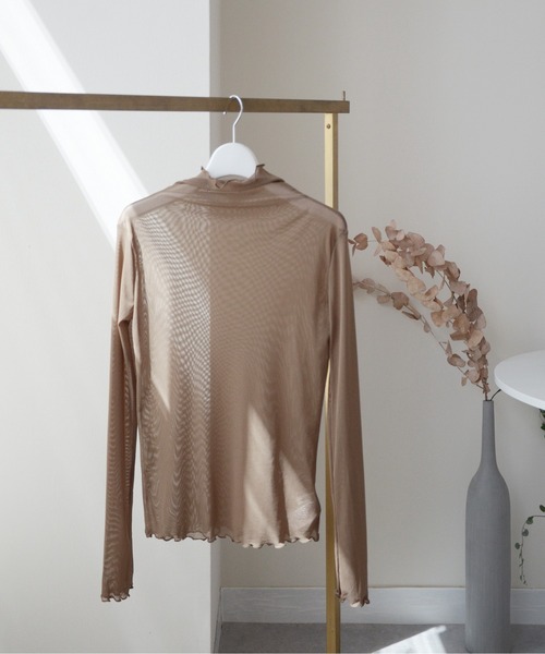 ibeul_（イベール）の「シアーチュール ハイネック トップス（Tシャツ/カットソー・レディース・ブラック/ブラウン/グレー/アイボリー/ホワイト/グリーン/ベージュ・FREE）」の6枚目の写真