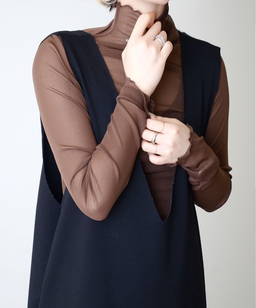 ibeul_（イベール）の「シアーチュール ハイネック トップス（Tシャツ/カットソー・レディース・ブラック/ブラウン/グレー/アイボリー/ホワイト/グリーン/ベージュ・FREE）」の5枚目の写真