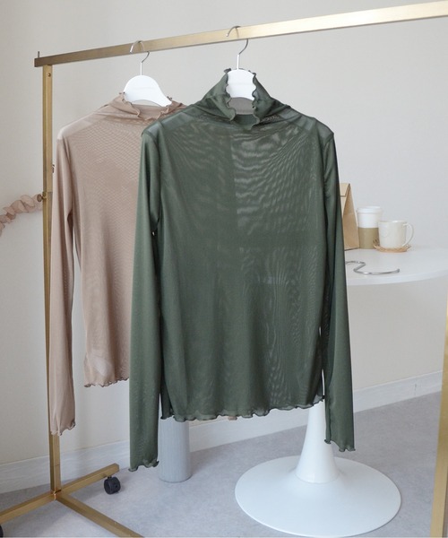 ibeul_（イベール）の「シアーチュール ハイネック トップス（Tシャツ/カットソー・レディース・ブラック/ブラウン/グレー/アイボリー/ホワイト/グリーン/ベージュ・FREE）」の7枚目の写真