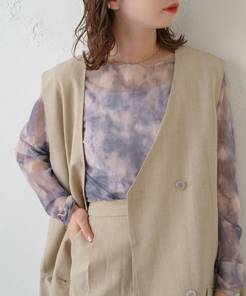 Kastane(カスタネ)の「【新色追加】シアータイダイキャミ付きインナー(シャツ/ブラウス・レディース・ピンク/グレー・FREE)」の4枚目の写真