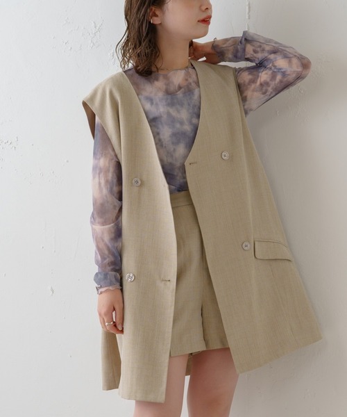 Kastane(カスタネ)の「【新色追加】シアータイダイキャミ付きインナー(シャツ/ブラウス・レディース・ピンク/グレー・FREE)」の5枚目の写真