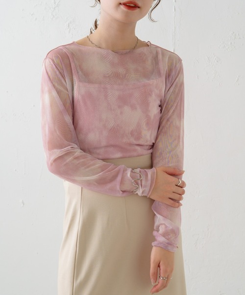 Kastane(カスタネ)の「【新色追加】シアータイダイキャミ付きインナー(シャツ/ブラウス・レディース・ピンク/グレー・FREE)」の8枚目の写真