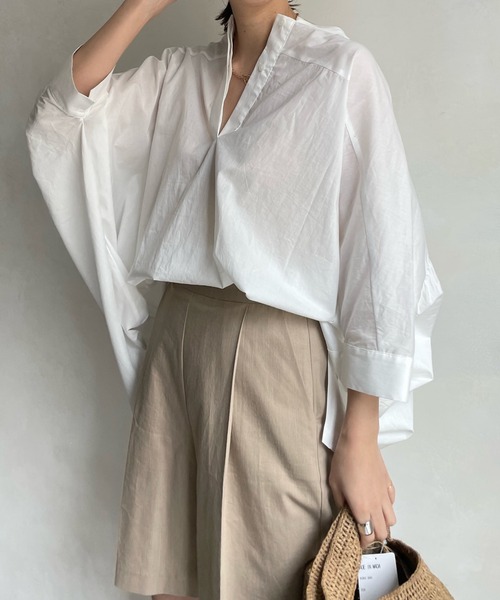 DouDou（ドゥドゥ）の「【WEB限定】バックギャザーオーバーシャツ（シャツ/ブラウス・レディース・オフホワイト/ピンク/オレンジ・FREE）」の13枚目の写真