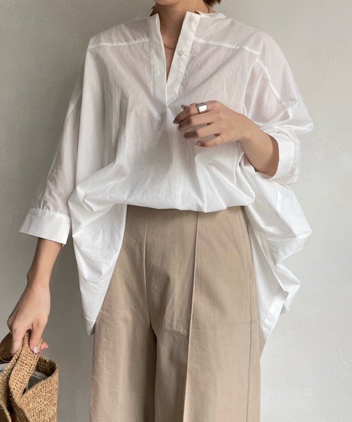 DouDou（ドゥドゥ）の「【WEB限定】バックギャザーオーバーシャツ（シャツ/ブラウス・レディース・オフホワイト/ピンク/オレンジ・FREE）」の9枚目の写真