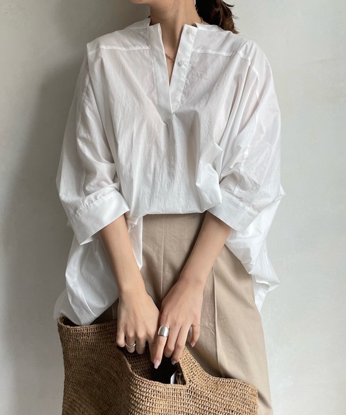 DouDou（ドゥドゥ）の「【WEB限定】バックギャザーオーバーシャツ（シャツ/ブラウス・レディース・オフホワイト/ピンク/オレンジ・FREE）」の17枚目の写真