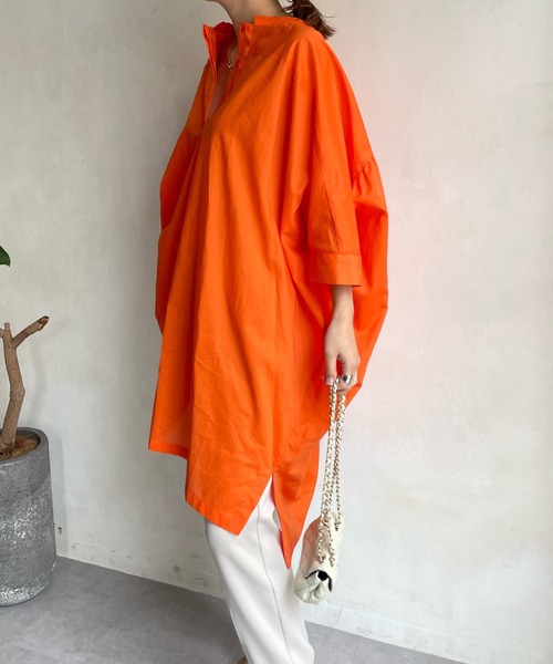 DouDou（ドゥドゥ）の「【WEB限定】バックギャザーオーバーシャツ（シャツ/ブラウス・レディース・オフホワイト/ピンク/オレンジ・FREE）」の14枚目の写真