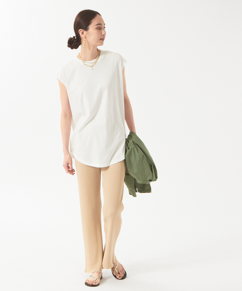 qualite（カリテ）の「コットンフレンチスリーブカットソー（Tシャツ/カットソー・レディース・オフホワイト/グリーン/ブラック/サーモンピンク・36/38）」の7枚目の写真