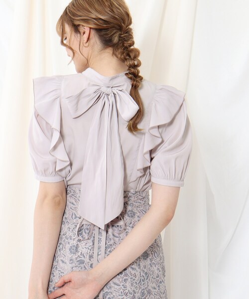 couture brooch（クチュールブローチ）の「◆マルチWAY仕様/大人フェミニンに着こなす。リボンフリルブラウス（シャツ/ブラウス・レディース・ブラック/サンドベージュ/ベビーピンク・38/40）」の14枚目の写真