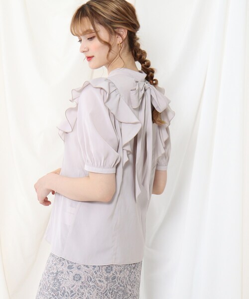 couture brooch（クチュールブローチ）の「◆マルチWAY仕様/大人フェミニンに着こなす。リボンフリルブラウス（シャツ/ブラウス・レディース・ブラック/サンドベージュ/ベビーピンク・38/40）」の19枚目の写真