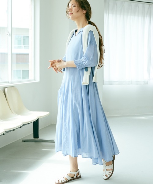 PUAL CE CIN(ピュアルセシン)の「インドコットンボイルワンピース(ワンピース・レディース・ホワイト/ブラック/グリーン/ブルー/ピンク・FREE)」の4枚目の写真