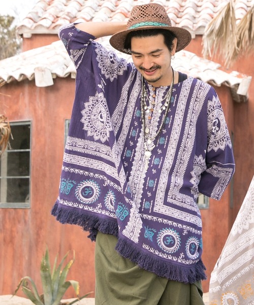 チャイハネ（チャイハネ）の「【チャイハネ】グルティラフリンジMEN'Sトップス（その他トップス・メンズ・パープル/ネイビー/グレー/オフホワイト/ブラウン/ホワイト系その他/ブラック×ホワイト/カーキ/ブルー・FREE）」の9枚目の写真