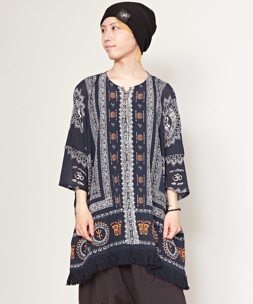 チャイハネ（チャイハネ）の「【チャイハネ】グルティラフリンジMEN'Sトップス（その他トップス・メンズ・パープル/ネイビー/グレー/オフホワイト/ブラウン/ホワイト系その他/ブラック×ホワイト/カーキ/ブルー・FREE）」の7枚目の写真