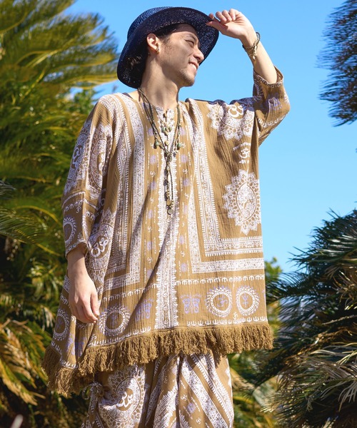 チャイハネ（チャイハネ）の「【チャイハネ】グルティラフリンジMEN'Sトップス（その他トップス・メンズ・パープル/ネイビー/グレー/オフホワイト/ブラウン/ホワイト系その他/ブラック×ホワイト/カーキ/ブルー・FREE）」の5枚目の写真