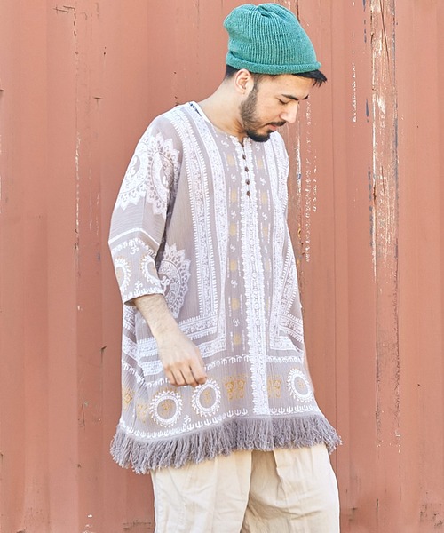 チャイハネ（チャイハネ）の「【チャイハネ】グルティラフリンジMEN'Sトップス（その他トップス・メンズ・パープル/ネイビー/グレー/オフホワイト/ブラウン/ホワイト系その他/ブラック×ホワイト/カーキ/ブルー・FREE）」の4枚目の写真