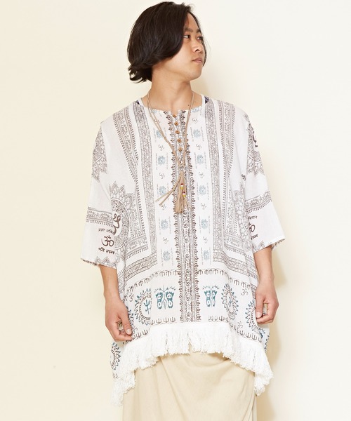 チャイハネ（チャイハネ）の「【チャイハネ】グルティラフリンジMEN'Sトップス（その他トップス・メンズ・パープル/ネイビー/グレー/オフホワイト/ブラウン/ホワイト系その他/ブラック×ホワイト/カーキ/ブルー・FREE）」の2枚目の写真