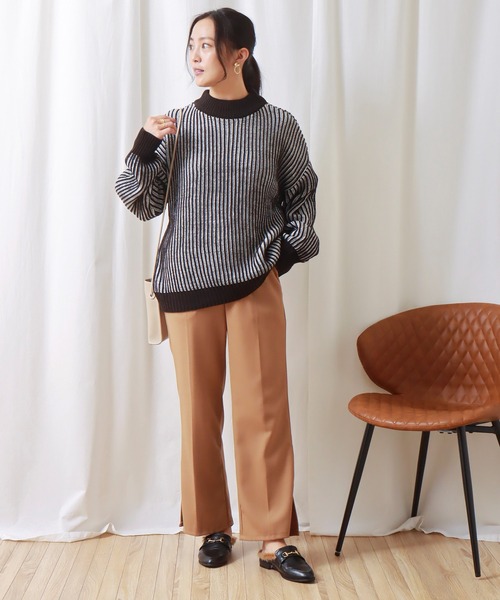 libelle more(リベル モア)の「ストライプ柄オーバーニット(ニット/セーター・レディース・ブラック/オリーブ/オレンジ/ライトベージュ・M/L)」の18枚目の写真