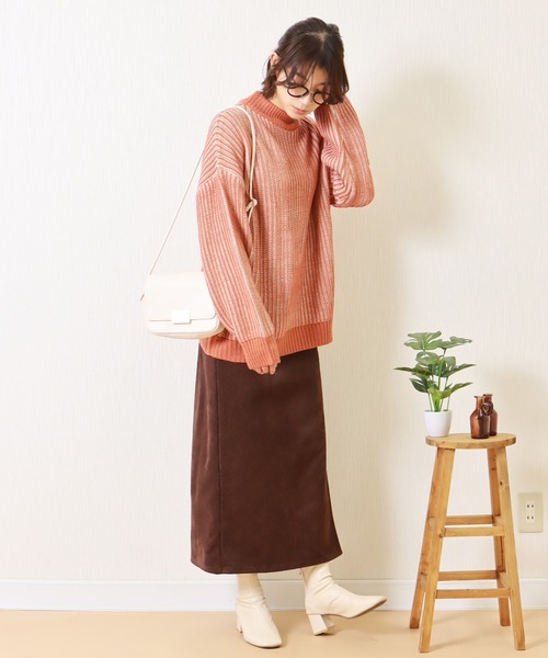libelle more(リベル モア)の「ストライプ柄オーバーニット(ニット/セーター・レディース・ブラック/オリーブ/オレンジ/ライトベージュ・M/L)」の6枚目の写真