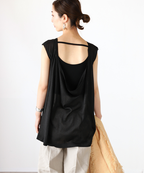 VERMEIL par iena(ヴェルメイユパーイエナ)の「【ESLOW/エスロー】バックドレープセーター◆(ニット/セーター・レディース・ブラック/サックスブルー・FREE)」の7枚目の写真