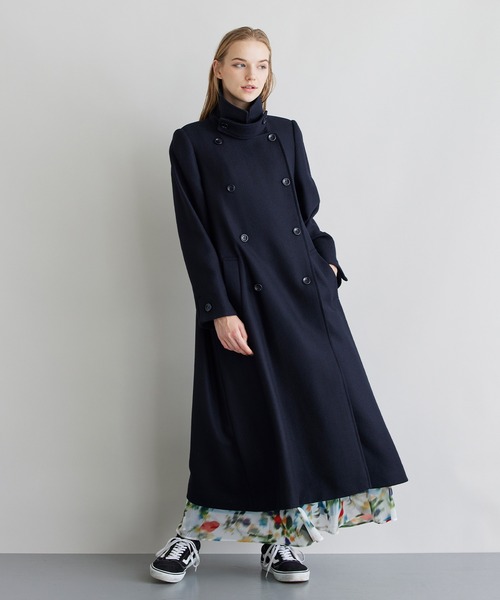 NOISE MAKER(ノイズメーカー)の「2WAYスタンドカラーロングコート【ヘリンボン】(その他アウター・レディース・ネイビー・38/36/34)」の3枚目の写真
