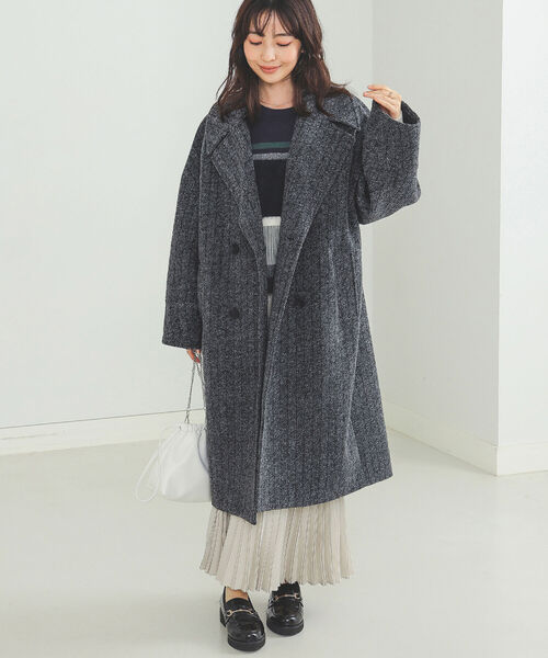 未使用級✨モアレス BEAMS ヘリンボーンカシミヤ混チェスターコート XL 紺 BEAMS HEART（ビームスハート）の「BEAMS HEART / ヘリンボーン コート