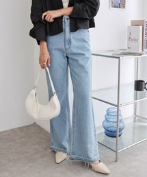 裾フリンジデニムフレアパンツ