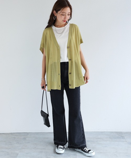 andme（アンドミー）の「裾フリンジデニムフレアパンツ（デニムパンツ・レディース・ブラック/サックスブルー/ブルー・M/L）」の14枚目の写真