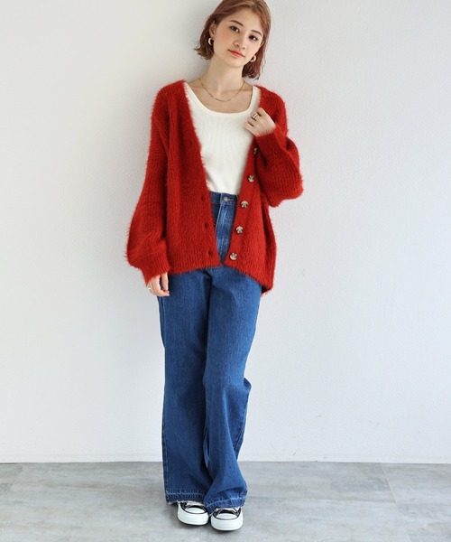 andme（アンドミー）の「裾フリンジデニムフレアパンツ（デニムパンツ・レディース・ブラック/サックスブルー/ブルー・M/L）」の9枚目の写真