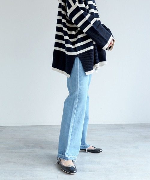 andme（アンドミー）の「裾フリンジデニムフレアパンツ（デニムパンツ・レディース・ブラック/サックスブルー/ブルー・M/L）」の15枚目の写真