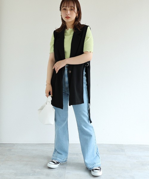 andme（アンドミー）の「裾フリンジデニムフレアパンツ（デニムパンツ・レディース・ブラック/サックスブルー/ブルー・M/L）」の12枚目の写真