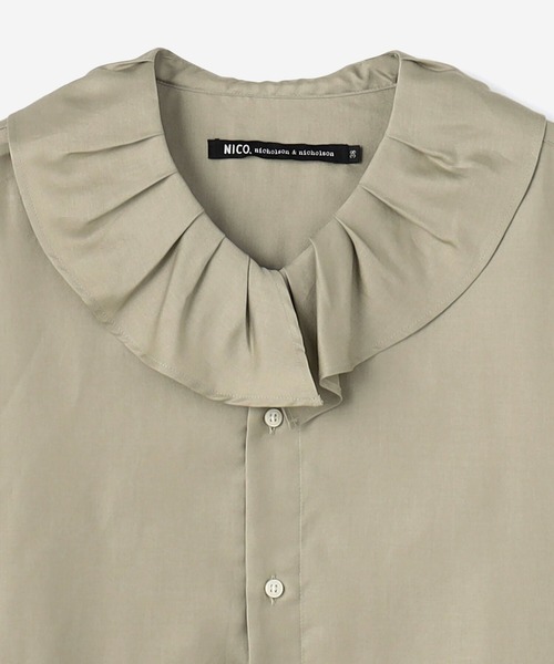 nicholson&nicholson コットンサテンバンドカラーチュニック nicholson & nicholson｜コットン サテン バンドカラー ギャザー