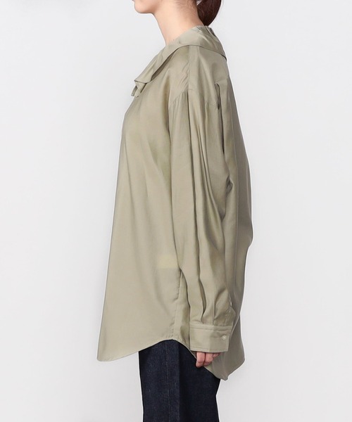 nicholson&nicholson コットンサテンバンドカラーチュニック nicholson & nicholson｜コットン サテン バンドカラー ギャザー