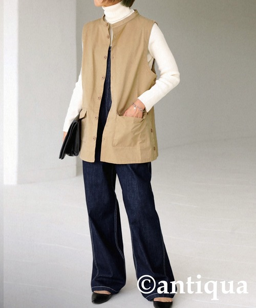 antiqua（アンティカ）の「サイドボタンベスト（ベスト・レディース・ブラック/ベージュ/カーキ・FREE）」の13枚目の写真