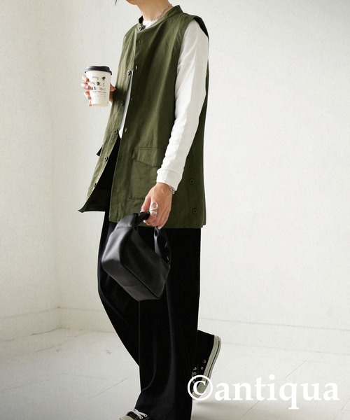 antiqua（アンティカ）の「サイドボタンベスト（ベスト・レディース・ブラック/ベージュ/カーキ・FREE）」の14枚目の写真