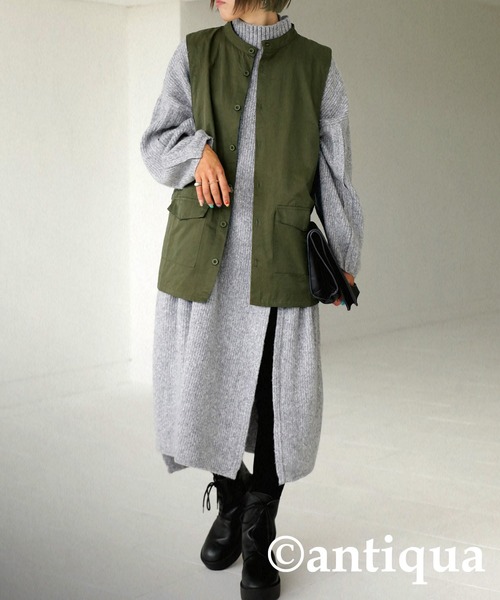 antiqua（アンティカ）の「サイドボタンベスト（ベスト・レディース・ブラック/ベージュ/カーキ・FREE）」の20枚目の写真